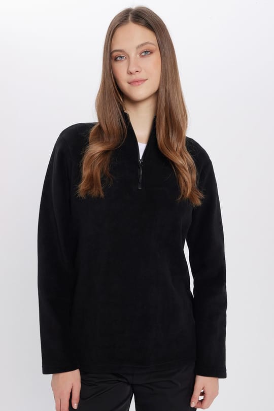 Unisex Standart Fit Rahat Kesim Tüylenme Yapmayan Soğuk Geçirmez Siyah Dik Yaka Polar Sweatshirt