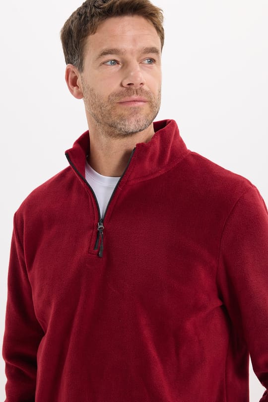 Unisex Standart Fit Tüylenmeye Karşı Dirençli Soğuğa Karşı Dayanıklı Bordo Dik Bato Yaka Polar Sweatshirt