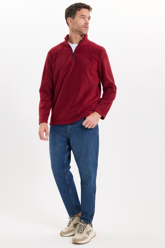Unisex Standart Fit Tüylenmeye Karşı Dirençli Soğuğa Karşı Dayanıklı Bordo Dik Bato Yaka Polar Sweatshirt