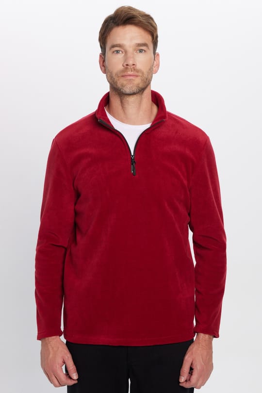 Unisex Standart Fit Tüylenmeye Karşı Dirençli Soğuğa Karşı Dayanıklı Bordo Dik Bato Yaka Polar Sweatshirt