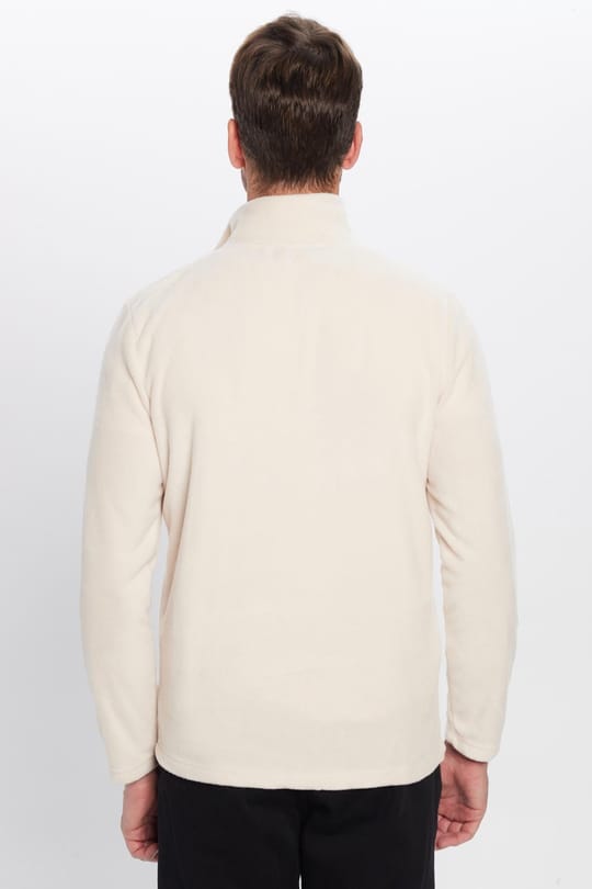 Unisex Standart Fit Anti-pilling Tüylenme Yapmayan Soğuk Geçirmez Bej Bato Yaka Polar Sweatshirt