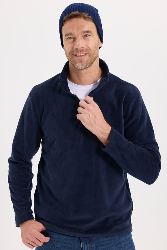 Unisex Standart Fit Rahat Kesim Soğuğa Karşı Dayanıklı Lacivert Dik Yaka Polar Sweatshirt