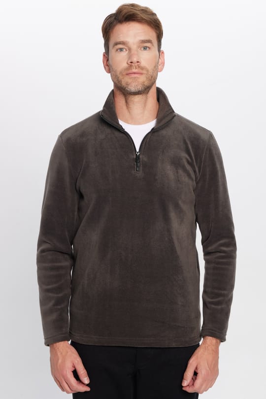 Unisex Standart Fit Tüylenmeye Karşı Dirençli Soğuğa Karşı Dayanıklı Füme Dik Bato Yaka Polar Sweatshirt
