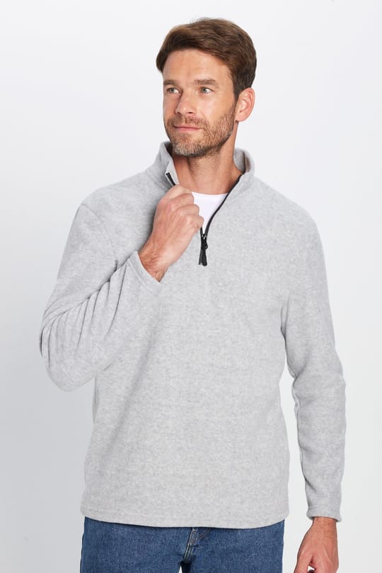 Erkek Standart Fit Rahat Kesim Tüylenme Yapmayan Soğuk Geçirmez Melanj Gri Dik Yaka Polar Sweatshirt