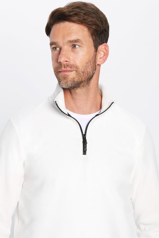 Erkek Standart Fit Rahat Kesim Tüylenme Yapmayan Soğuk Geçirmez Ekru Dik Yaka Polar Sweatshirt