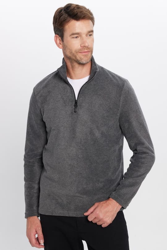 Unisex Standart Fit Tüylenmeye Karşı Dirençli Soğuğa Karşı Dayanıklı Antrasit Bato Yaka Polar Sweatshirt