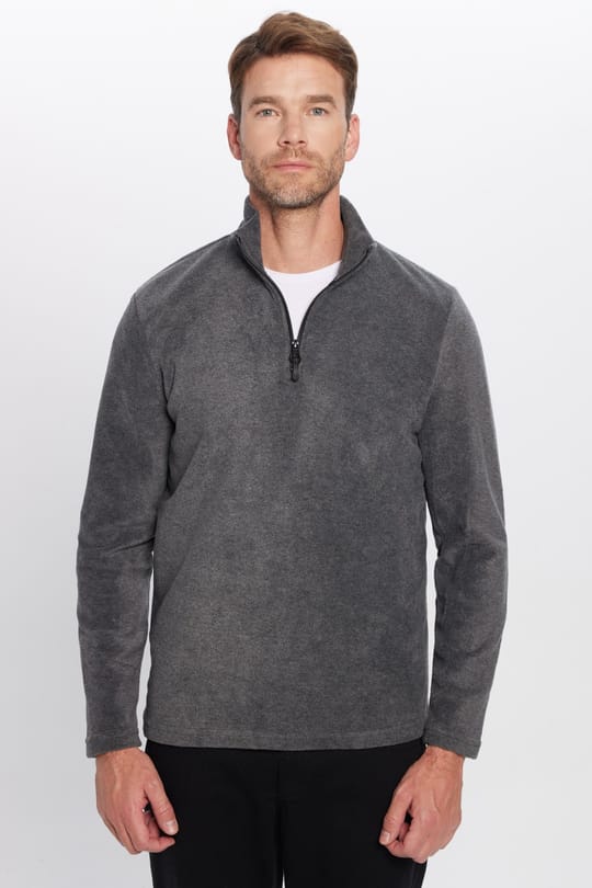 Unisex Standart Fit Tüylenmeye Karşı Dirençli Soğuğa Karşı Dayanıklı Antrasit Bato Yaka Polar Sweatshirt