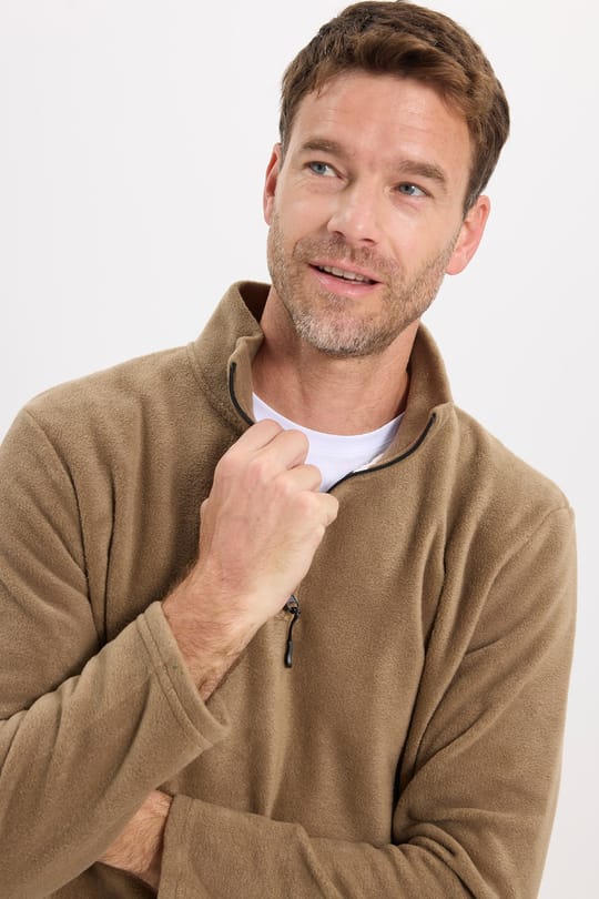 Unisex Standart Fit Tüylenmeye Karşı Dirençli Soğuğa Karşı Dayanıklı Haki Bato Yaka Polar Sweatshirt