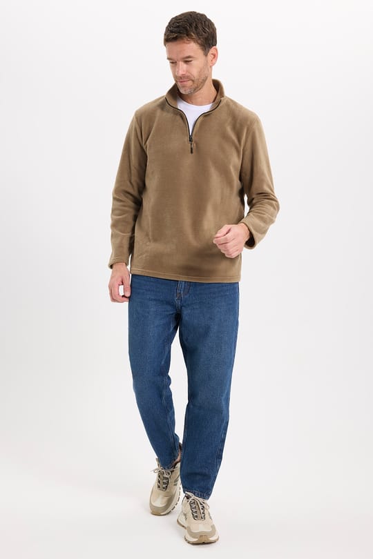 Unisex Standart Fit Tüylenmeye Karşı Dirençli Soğuğa Karşı Dayanıklı Haki Bato Yaka Polar Sweatshirt