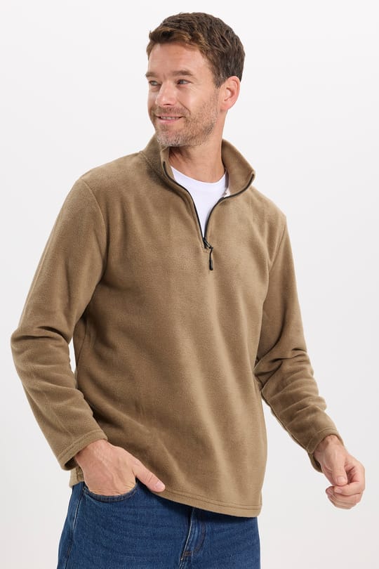 Unisex Standart Fit Tüylenmeye Karşı Dirençli Soğuğa Karşı Dayanıklı Haki Bato Yaka Polar Sweatshirt