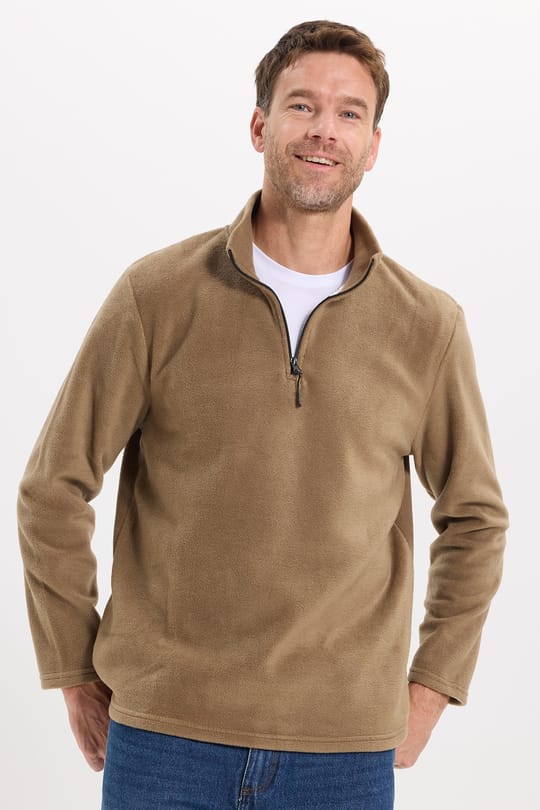 Unisex Standart Fit Tüylenmeye Karşı Dirençli Soğuğa Karşı Dayanıklı Haki Bato Yaka Polar Sweatshirt
