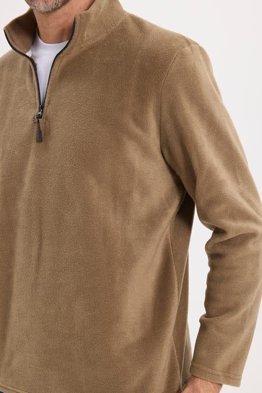 Unisex Standart Fit Tüylenmeye Karşı Dirençli Soğuğa Karşı Dayanıklı Haki Bato Yaka Polar Sweatshirt