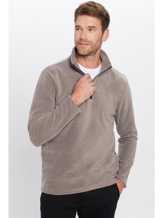 Unisex Standart Fit Tüylenmeye Karşı Dirençli Soğuğa Karşı Dayanıklı Gri Bato Yaka Polar Sweatshirt