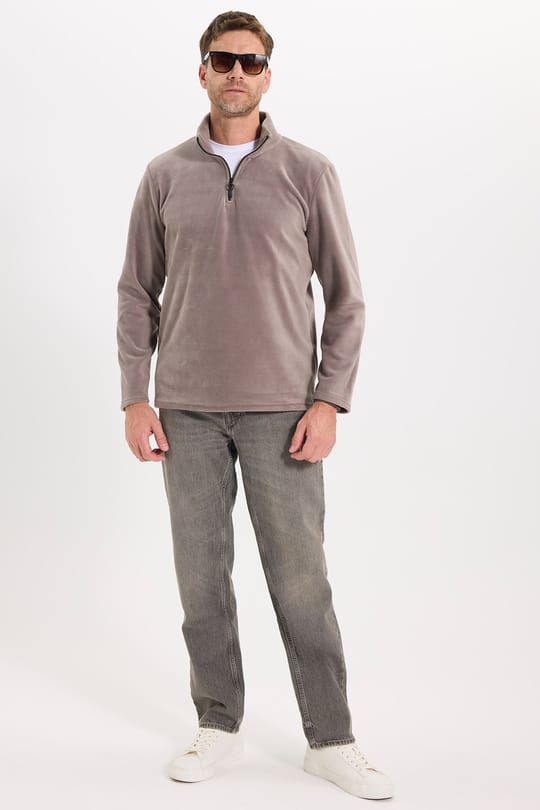 Unisex Standart Fit Tüylenmeye Karşı Dirençli Soğuğa Karşı Dayanıklı Gri Bato Yaka Polar Sweatshirt