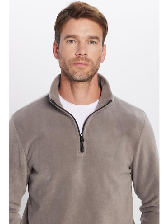 Unisex Standart Fit Tüylenmeye Karşı Dirençli Soğuğa Karşı Dayanıklı Gri Bato Yaka Polar Sweatshirt