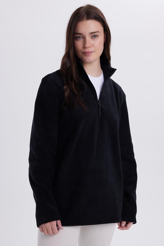 Kadın Standart Fit Anti-pilling Tüylenme Yapmayan Soğuk Geçirmez Siyah Bato Yaka Polar Sweatshirt