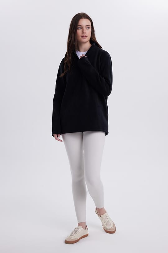 Kadın Standart Fit Anti-pilling Tüylenme Yapmayan Soğuk Geçirmez Siyah Bato Yaka Polar Sweatshirt