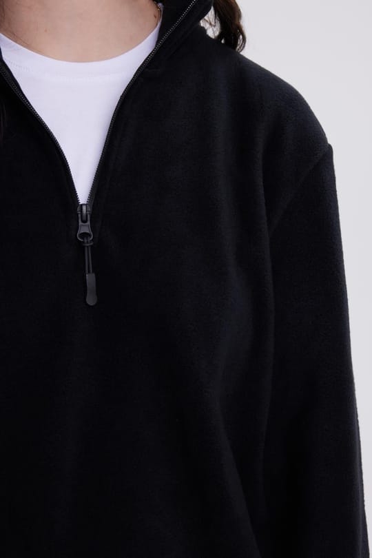 Kadın Standart Fit Anti-pilling Tüylenme Yapmayan Soğuk Geçirmez Siyah Bato Yaka Polar Sweatshirt