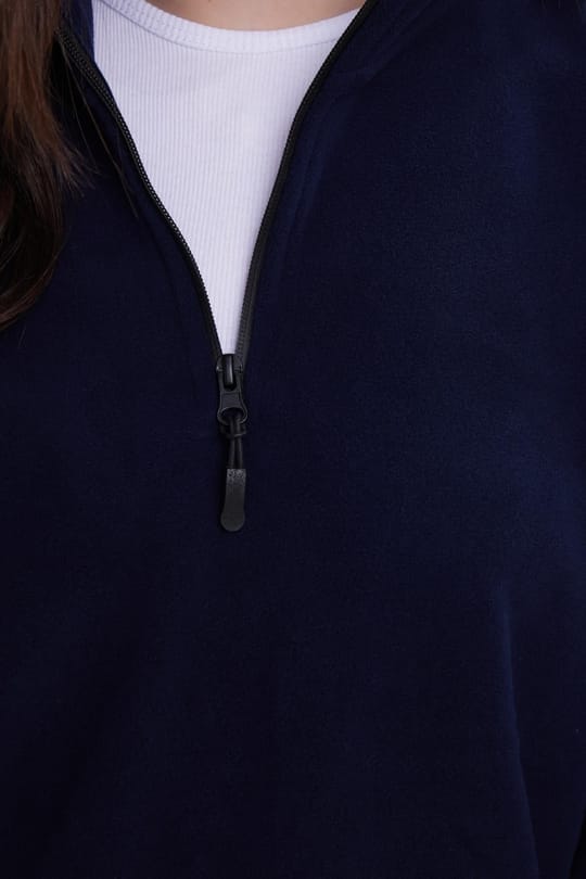 Kadın Standart Fit Antipilling Tüylenme Yapmayan Soğuk Geçirmez Lacivert Bato Yaka Polar Sweatshirt