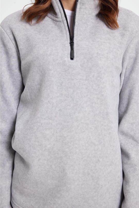 Kadın Standart Fit Anti-pilling Tüylenme Yapmayan Soğuk Geçirmez Gri Bato Yaka Polar Sweatshirt