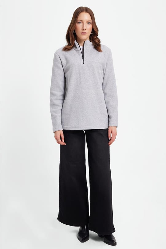 Kadın Standart Fit Anti-pilling Tüylenme Yapmayan Soğuk Geçirmez Gri Bato Yaka Polar Sweatshirt