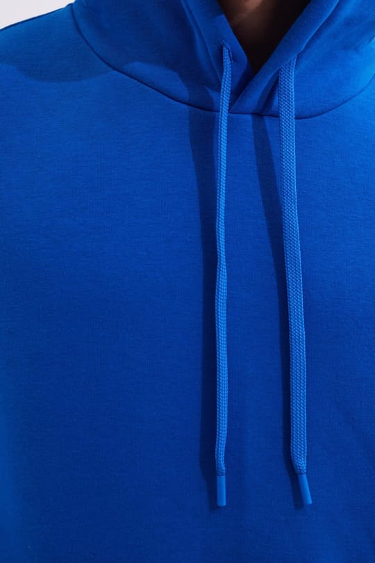Unisex Oversize Geniş Kesim Pamuklu Yumuşak Dokulu İçi Polarlı Basic Sax Mavi Kapüşonlu Sweatshirt