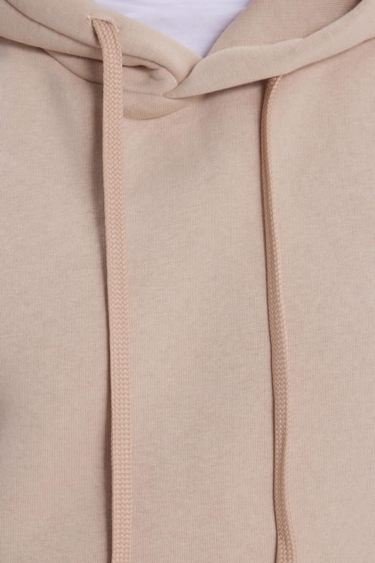 Unisex Oversize Geniş Kesim Pamuklu Yumuşak Dokulu İçi Polarlı Basic Bej Kapüşonlu Sweatshirt