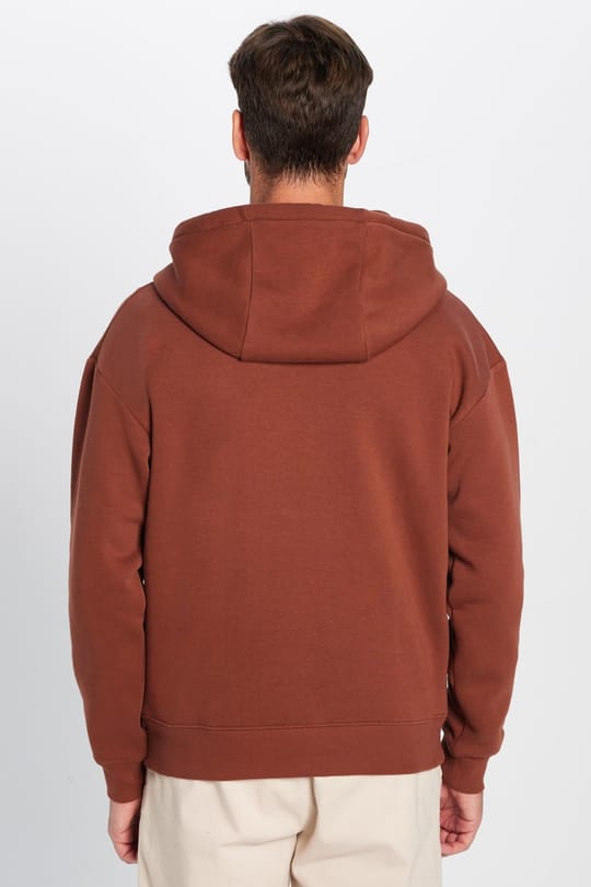 Unisex Oversize Geniş Kesim Pamuklu Yumuşak Dokulu İçi Polarlı Basic Kahverengi Kapüşonlu Sweatshirt