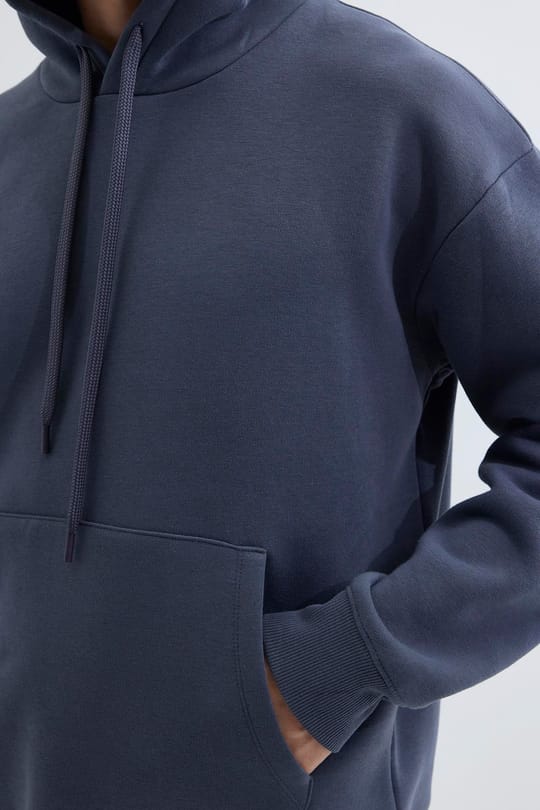 Unisex Oversize Geniş Kesim Pamuklu Yumuşak Dokulu İçi Polarlı Basic Gri Kapüşonlu Sweatshirt