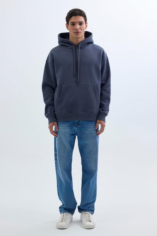 Unisex Oversize Geniş Kesim Pamuklu Yumuşak Dokulu İçi Polarlı Basic Gri Kapüşonlu Sweatshirt