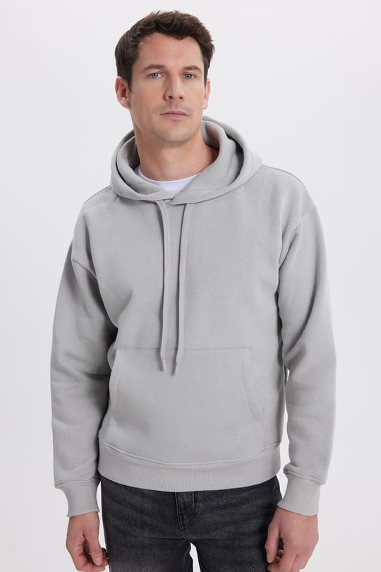 Unisex Oversize Geniş Kesim Pamuklu Yumuşak Dokulu İçi Polarlı Basic Taş Renk Kapüşonlu Sweatshirt
