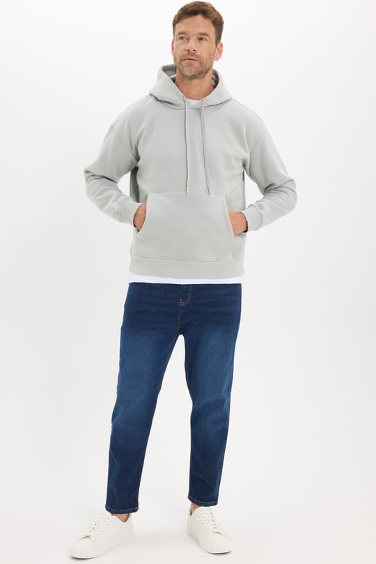 Unisex Oversize Geniş Kesim Pamuklu Yumuşak Dokulu İçi Polarlı Basic Taş Renk Kapüşonlu Sweatshirt