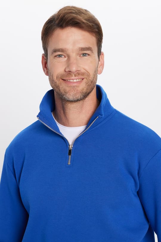 Unisex Relax Fit Rahat Kesim Pamuklu İçi Polarlı Yarım Fermuarlı Sax Mavi Dik Yaka Sweatshirt