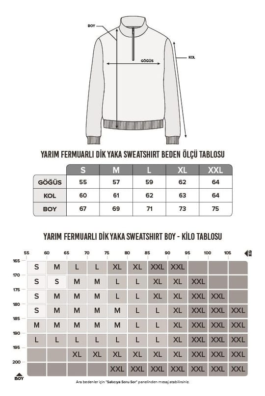 Unisex Relax Fit Rahat Kesim Pamuklu İçi Polarlı Yarım Fermuarlı Haki Dik Yaka Sweatshirt