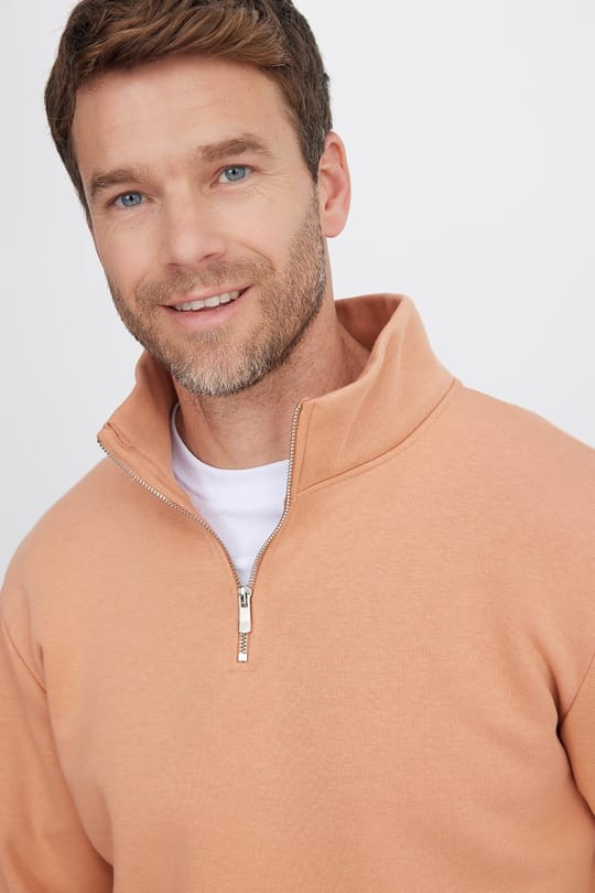 Unisex Relax Fit Rahat Kesim Pamuklu İçi Polarlı Yarım Fermuarlı Yavruağzı Dik Yaka Sweatshirt