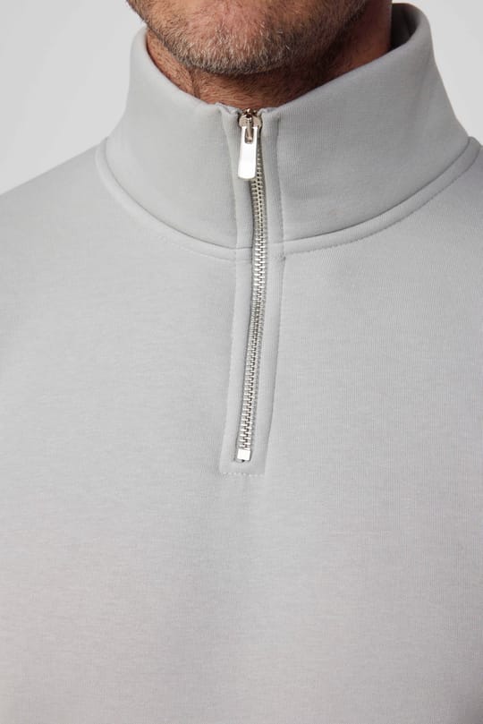 Unisex Relax Fit Rahat Kesim Pamuklu İçi Polarlı Yarım Fermuarlı Taş Renk Dik Yaka Sweatshirt