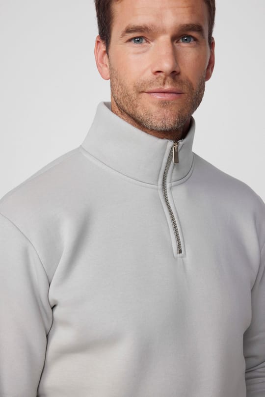 Unisex Relax Fit Rahat Kesim Pamuklu İçi Polarlı Yarım Fermuarlı Taş Renk Dik Yaka Sweatshirt