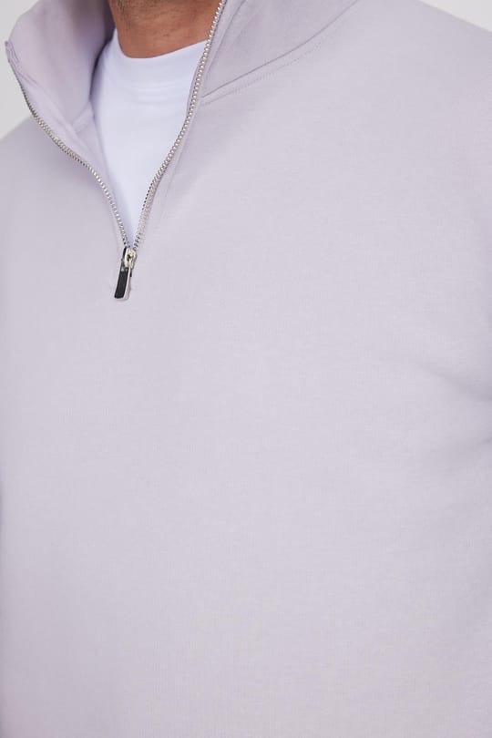 Unisex Relax Fit Rahat Kesim Pamuklu İçi Polarlı Yarım Fermuarlı Lila Dik Yaka Sweatshirt