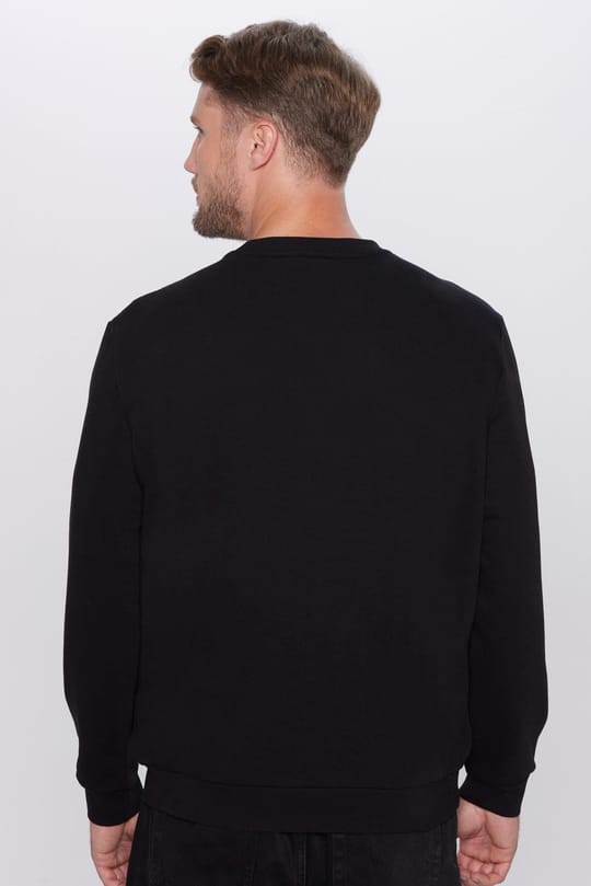 Unisex Oversize Geniş Kesim Pamuklu Basic Siyah Bisiklet Yaka Sweatshirt