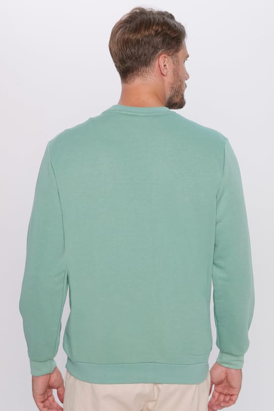 Unisex Oversize Geniş Kesim Pamuklu Basic Yeşil Bisiklet Yaka Sweatshirt