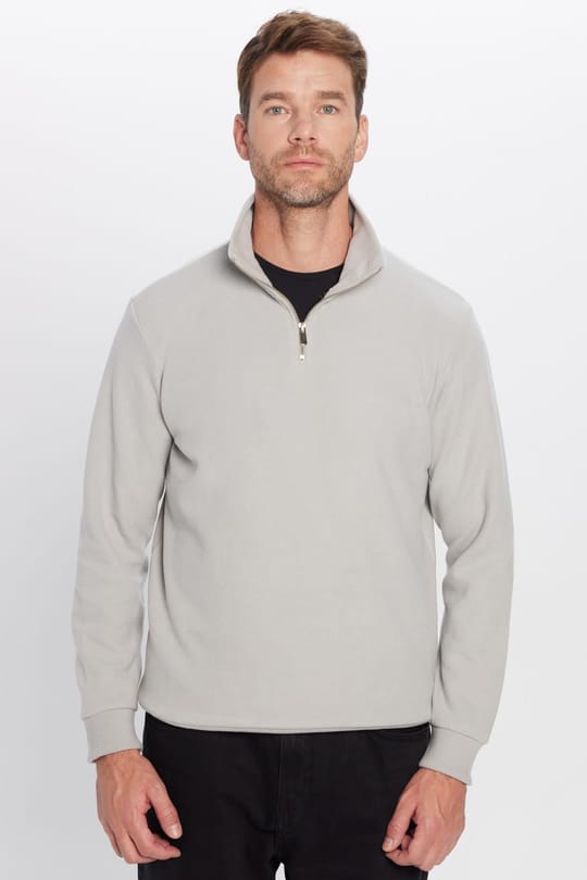 Unisex Relax Fit Rahat Kesim Fitilli Pamuklu Yarım Fermuarlı Gri Dik Yaka Sweatshirt
