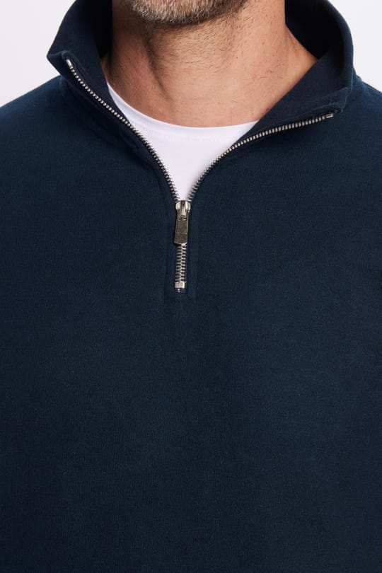 Unisex Relax Fit Rahat Kesim Fitilli Pamuklu Yarım Fermuarlı Lacivert Dik Yaka Sweatshirt