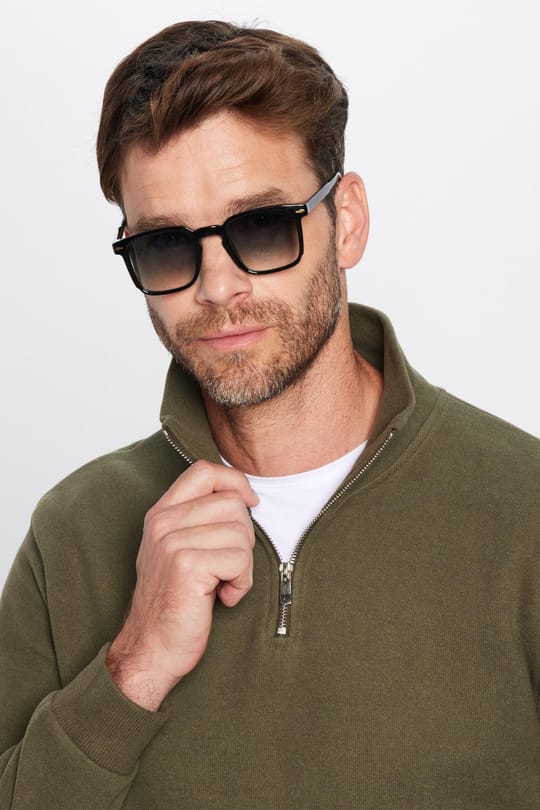 Unisex Relax Fit Rahat Kesim Pamuklu Yarım Fermuarlı Haki Dik Yaka Sweatshirt