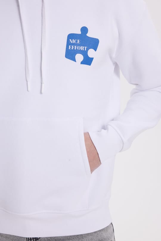 Unisex Oversize Geniş Kesim Pamuklu Yumuşak Dokulu İçi Polarlı Baskılı Beyaz Kapüşonlu Sweatshirt