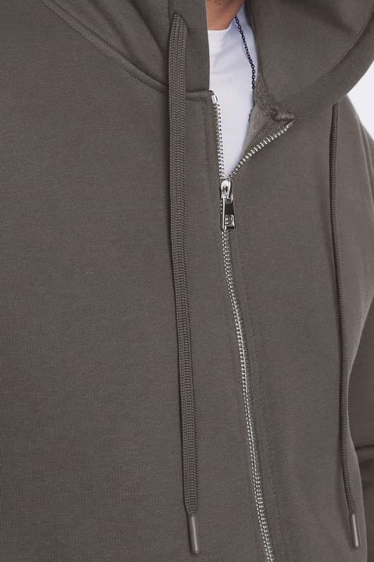 Unisex Relax Fit Rahat Kesim Pamuklu İçi Polarlı Çift Cepli Fermuarlı Gri Kapüşonlu Sweatshirt