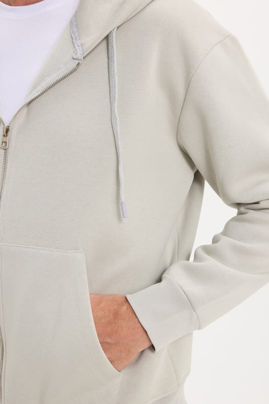 Unisex Relax Fit Rahat Kesim Pamuklu İçi Polarlı Çift Cepli Fermuarlı Taş Renk Kapüşonlu Sweatshirt