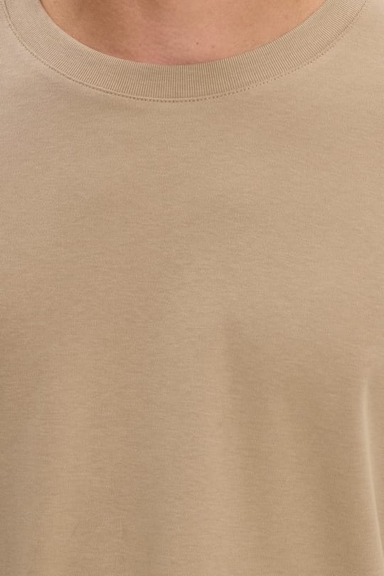 Unisex Relax Fit Rahat Kesim %100 Pamuk Uzun Kollu Bisiklet Yaka Bej Basic Sweatshirt