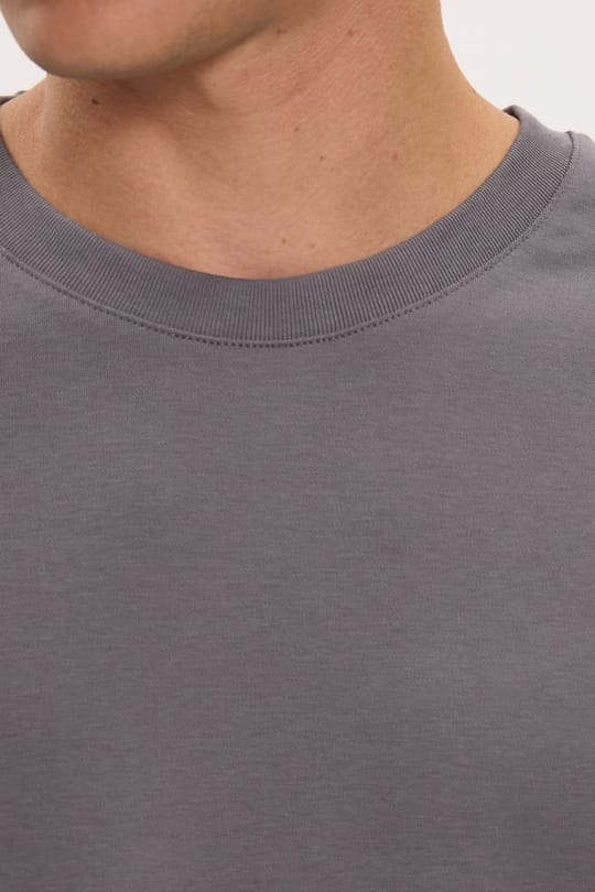 Unisex Relax Fit Rahat Kesim %100 Pamuk Uzun Kollu Bisiklet Yaka Koyu Gri Basic Tişört