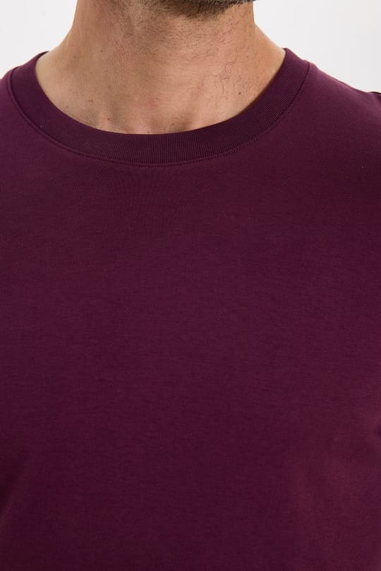 Unisex Relax Fit Rahat Kesim %100 Pamuk Uzun Kollu Bisiklet Yaka Bordo Basic Tişört