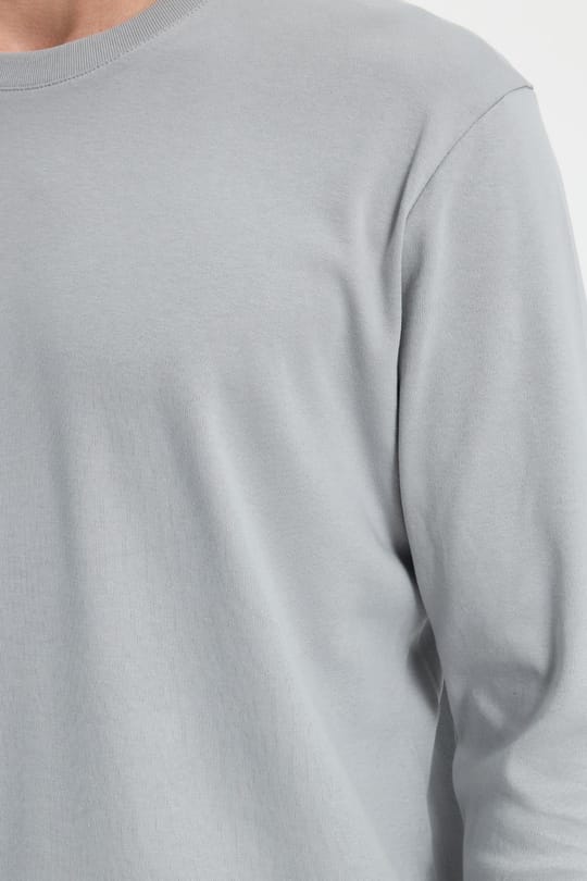 Unisex Relax Fit Rahat Kesim %100 Pamuk Uzun Kollu Bisiklet Yaka Gri Basic Tişört